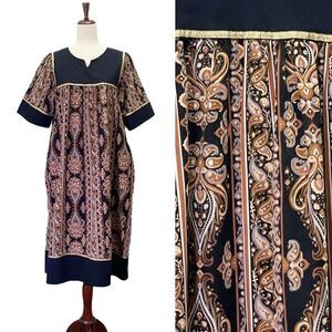 Krist Gudnason California Boho House Dress Size Large Black Paisley Caftan MuMu